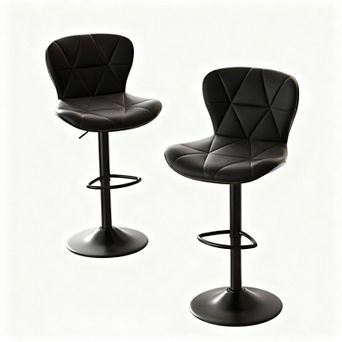 Set Of 2 Adjustable Height Swivel Bar Stools - Faux Leather Upholstery - Ergonomic Design