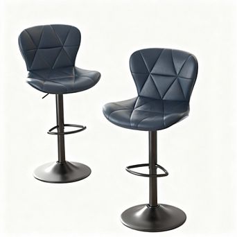 Set Of 2 Adjustable Height Swivel Bar Stools - Faux Leather Upholstery - Ergonomic Design