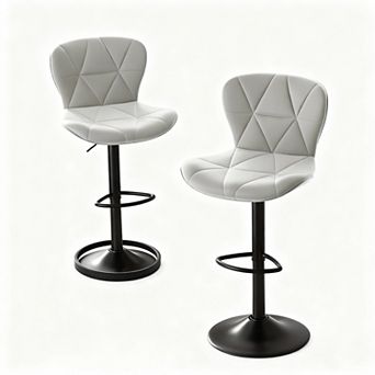 Set Of 2 Adjustable Height Swivel Bar Stools - Faux Leather Upholstery - Ergonomic Design