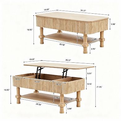 Mid-Century Modern Fluted Coffee Table with Lift Top & Storage