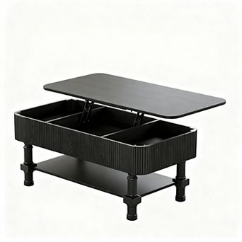 Mid-Century Modern Fluted Coffee Table with Lift Top & Storage