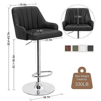 Set Of 2 Adjustable Height Bar Stools with PU Leather, Swivel, Anti-slip, Modern Design