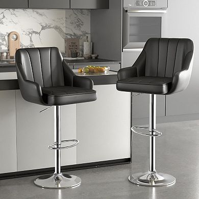 Set Of 2 Adjustable Height Bar Stools with PU Leather, Swivel, Anti-slip, Modern Design