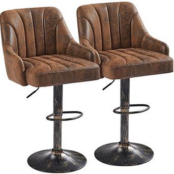 Set Of 2 Adjustable Height Bar Stools with PU Leather, Swivel, Anti-slip, Modern Design
