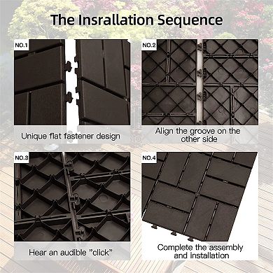 36pcs 12x12in Composite Interlocking Deck Tiles Four Slat Plastic Brown