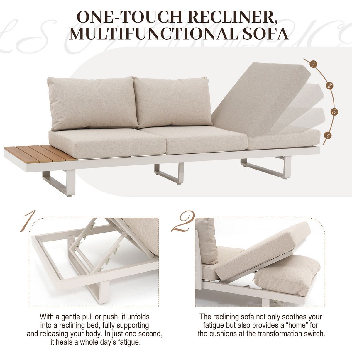 One-touch recliner multifunctional sofa with diagram panels
