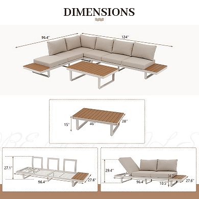 SUNSITT Outdoor Modular Aluminum Patio Conversation Set, Modern L-Shaped Sofa Set, Aluminum Frame