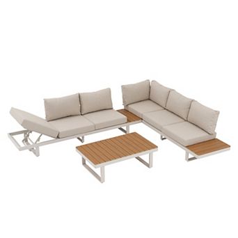 SUNSITT Outdoor Modular Aluminum Patio Conversation Set, Modern L-Shaped Sofa Set, Aluminum Frame