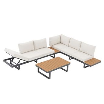 SUNSITT Outdoor Modular Aluminum Patio Conversation Set, Modern L-Shaped Sofa Set, Aluminum Frame