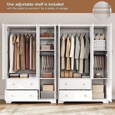 3-Door Wardrobe with Pull-Out Rack: 2 Drawers, 5 Compartments, Hanging Space