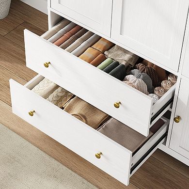 3-Door Wardrobe with Pull-Out Rack: 2 Drawers, 5 Compartments, Hanging Space