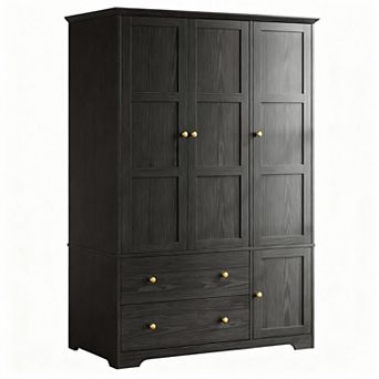 3-Door Wardrobe with Pull-Out Rack: 2 Drawers, 5 Compartments, Hanging Space