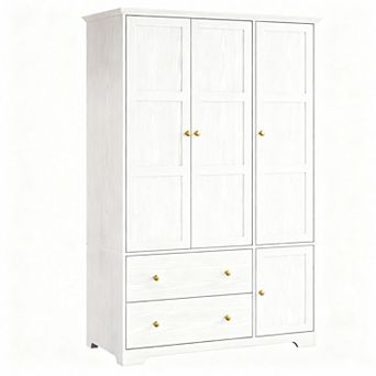 3-Door Wardrobe with Pull-Out Rack: 2 Drawers, 5 Compartments, Hanging Space