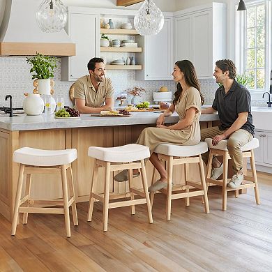 Farmhouse Beige Fabric Bar Stools, Comfortable, Stable, Easy Install