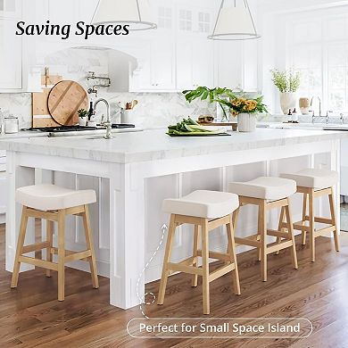 Farmhouse Beige Fabric Bar Stools, Comfortable, Stable, Easy Install