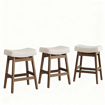 Farmhouse Beige Fabric Bar Stools, Comfortable, Stable, Easy Install