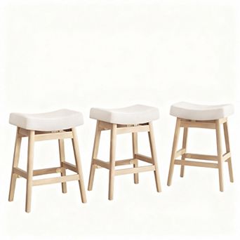 Farmhouse Beige Fabric Bar Stools, Comfortable, Stable, Easy Install