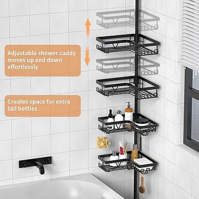 Adjustable Shower Corner Rack with Dual Towel Bars & Hooks