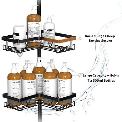 Adjustable Shower Corner Rack with Dual Towel Bars & Hooks