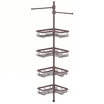 Adjustable Shower Corner Rack with Dual Towel Bars & Hooks