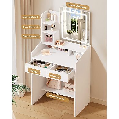 Compact Makeup Vanity Desk with LED Lighting