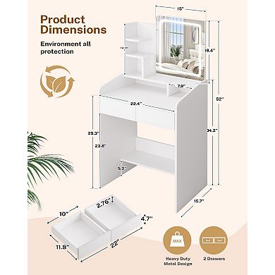 Compact Makeup Vanity Desk with LED Lighting