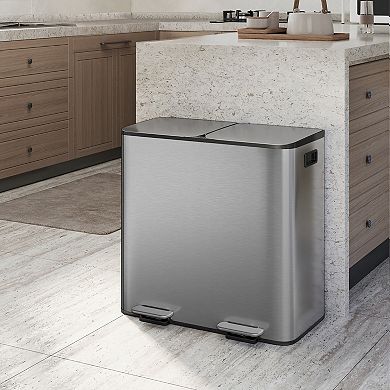 21.2Gal Dual Compartment Stainless Steel Kitchen Step-On Trash Can Garbage Recycling Bin Soft-Close