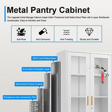 Tempered Glass Curio Cabinet, Thick Metal, Adjustable Shelves, Safety Lock
