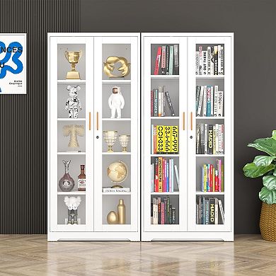 Tempered Glass Curio Cabinet, Thick Metal, Adjustable Shelves, Safety Lock