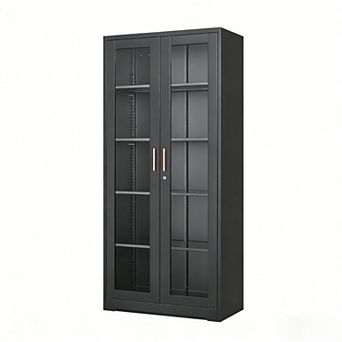 Tempered Glass Curio Cabinet, Thick Metal, Adjustable Shelves, Safety Lock