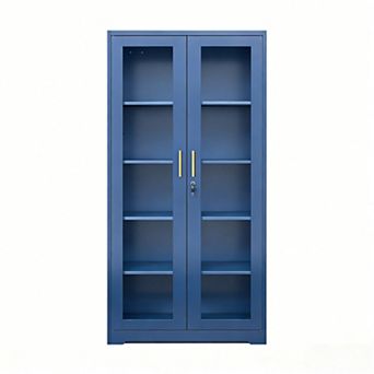 Tempered Glass Curio Cabinet, Thick Metal, Adjustable Shelves, Safety Lock