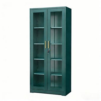 Tempered Glass Curio Cabinet, Thick Metal, Adjustable Shelves, Safety Lock