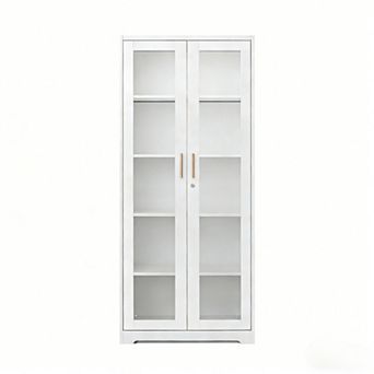 Tempered Glass Curio Cabinet, Thick Metal, Adjustable Shelves, Safety Lock