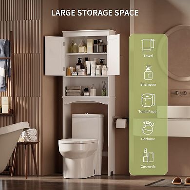 Over-the-Toilet Storage Cabinet with Adjustable Shelf and Double Doors