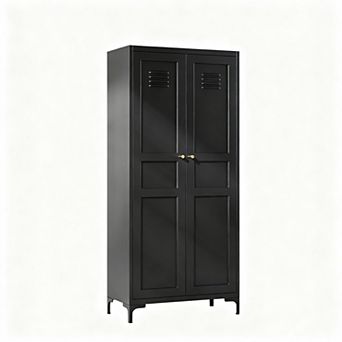 Sturdy 5-Shelf Metal Cabinet, 2 Doors, 180lbs Capacity, Easy Assembly