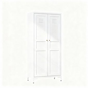 Sturdy 5-Shelf Metal Cabinet, 2 Doors, 180lbs Capacity, Easy Assembly