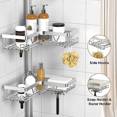 Adjustable Height Shower Organizer, No Drilling, 4 Baskets, Rust-Proof Steel