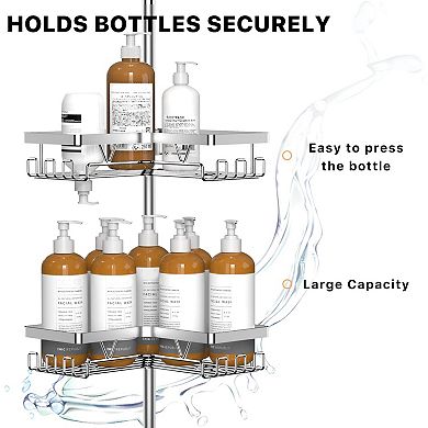 Adjustable Height Shower Organizer, No Drilling, 4 Baskets, Rust-Proof Steel