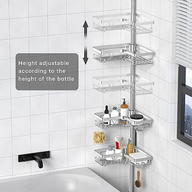Adjustable Height Shower Organizer, No Drilling, 4 Baskets, Rust-Proof Steel