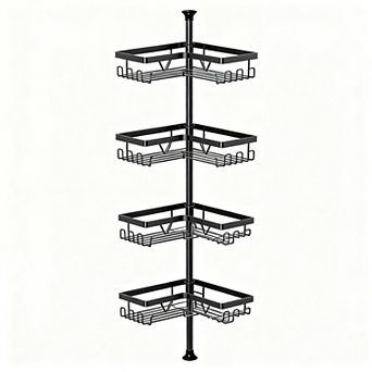 Adjustable Height Shower Organizer, No Drilling, 4 Baskets, Rust-Proof Steel