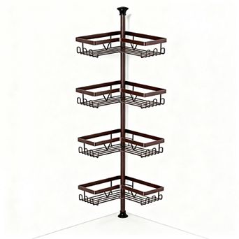 Adjustable Height Shower Organizer, No Drilling, 4 Baskets, Rust-Proof Steel