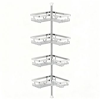Adjustable Height Shower Organizer, No Drilling, 4 Baskets, Rust-Proof Steel