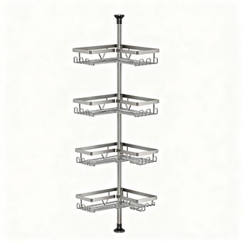 Adjustable Height Shower Organizer, No Drilling, 4 Baskets, Rust-Proof Steel