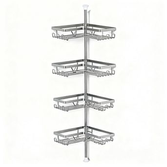 Adjustable Height Shower Organizer, No Drilling, 4 Baskets, Rust-Proof Steel