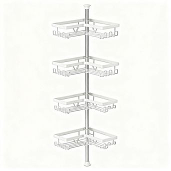 Adjustable Height Shower Organizer, No Drilling, 4 Baskets, Rust-Proof Steel