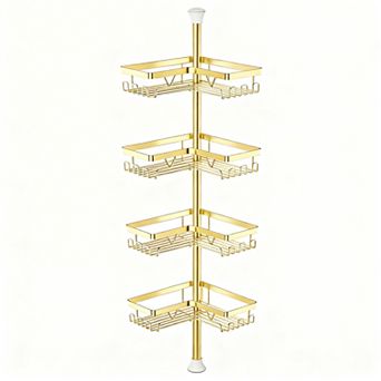 Adjustable Height Shower Organizer, No Drilling, 4 Baskets, Rust-Proof Steel