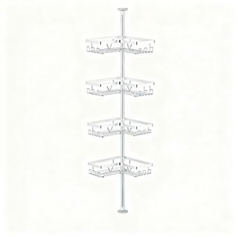 Adjustable Height Shower Organizer, No Drilling, 4 Baskets, Rust-Proof Steel