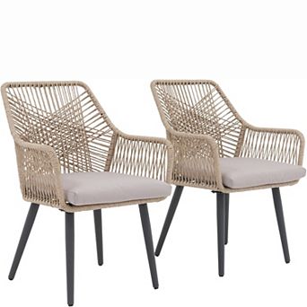 SUNSITT Outdoor Dining Chairs Set of 2, 2 pc Woven Rope Patio Chairs w/ Armrest, Seat Cushions