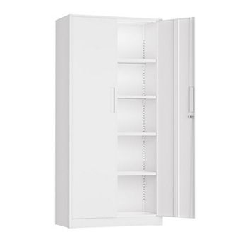 Black Steel Storage Cabinet, 72" Tall, 2 Doors, 4 Shelves, Wall-Mountable, Secure