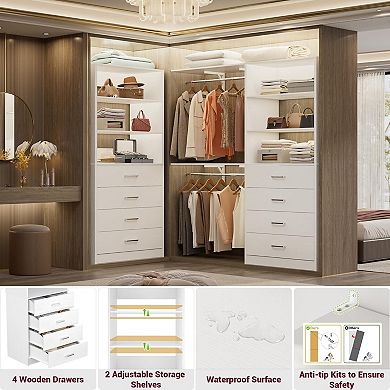 Wooden 4-Drawer Closet Organizer with 3 Shelves for Clothes Storage